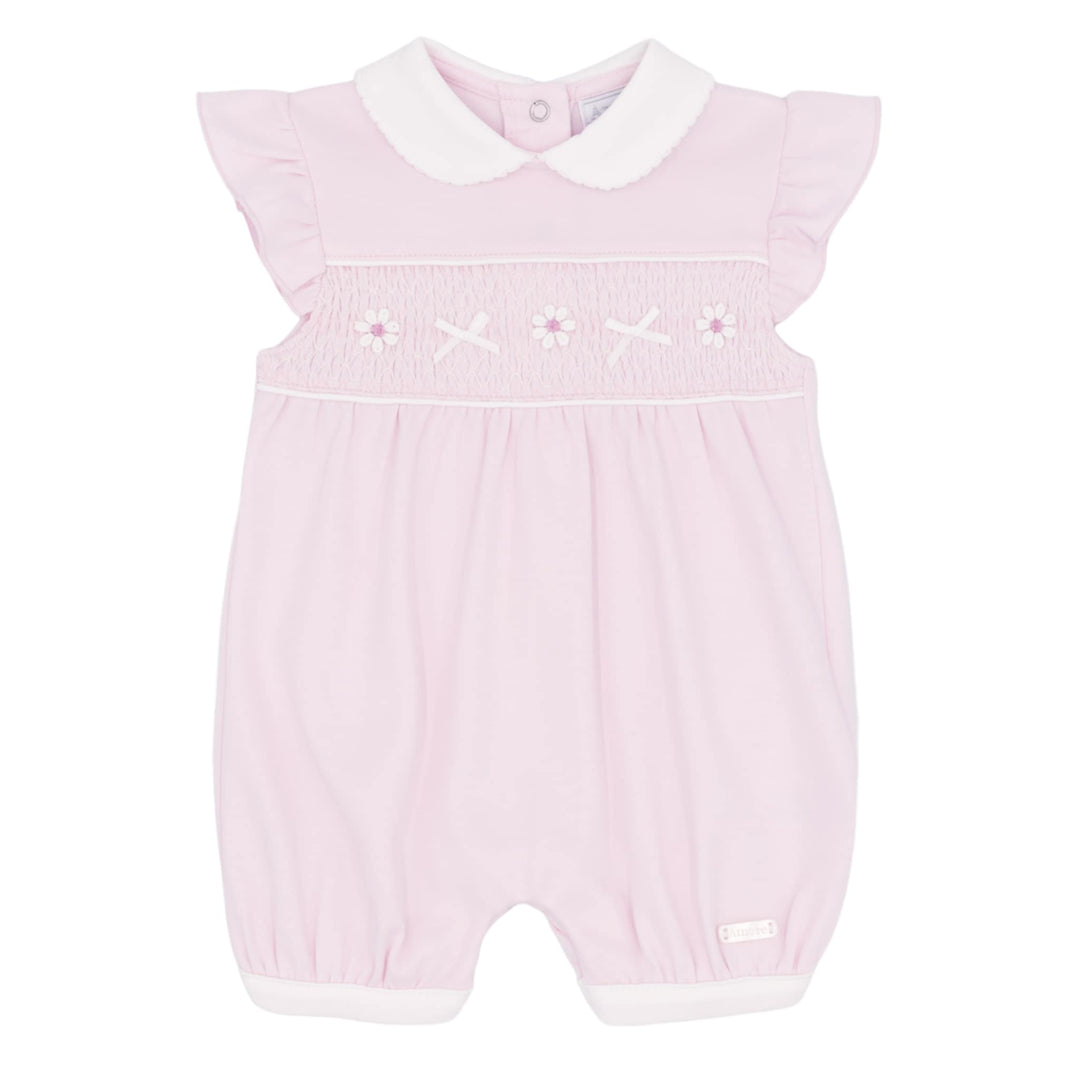 Amore Girls Pink & White Smocked Romper - AM0046