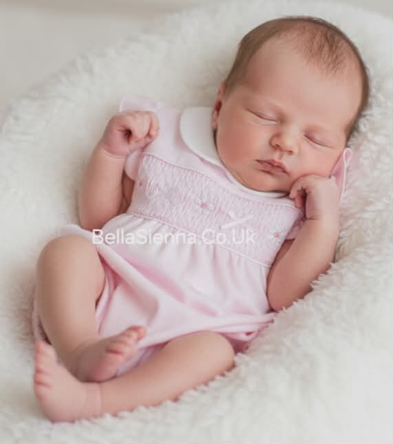Amore Girls Pink & White Smocked Romper - AM0046