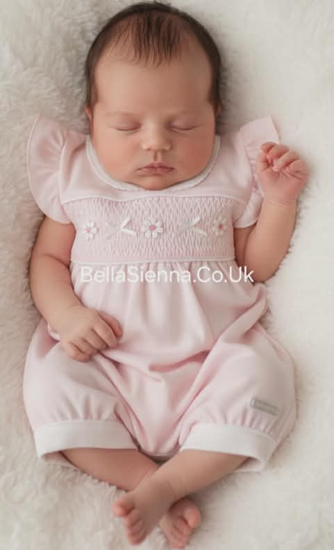 Amore Girls Pink & White Smocked Romper - AM0046