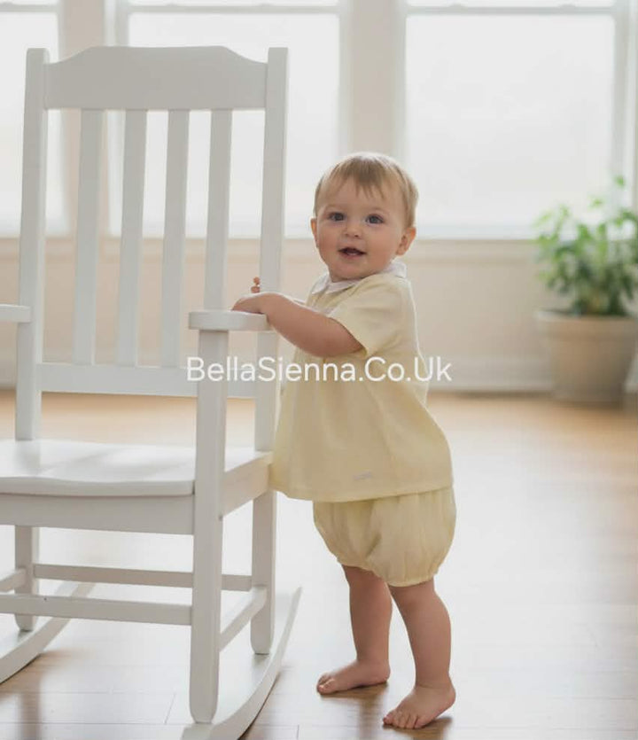 Amore Boys Lemon & White Smocked Jam Pants Set - AM0065