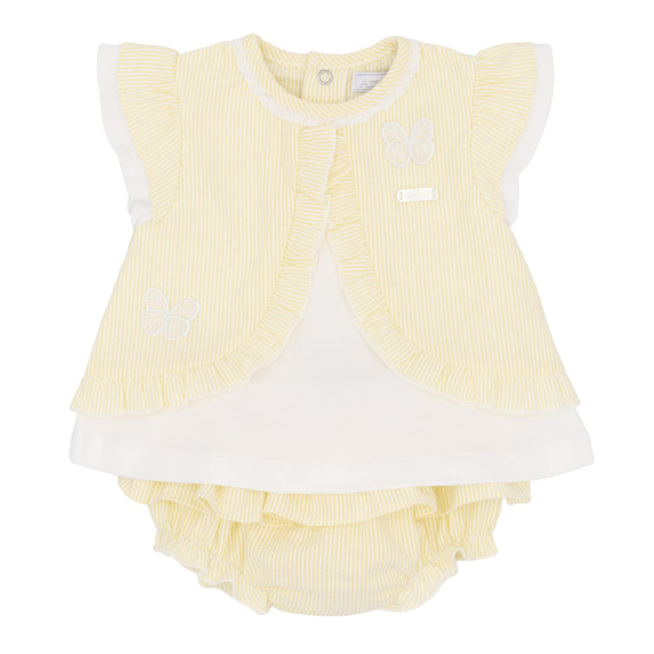 Amore Girls Lemon & White Butterfly Jam Pants Set - AM0075