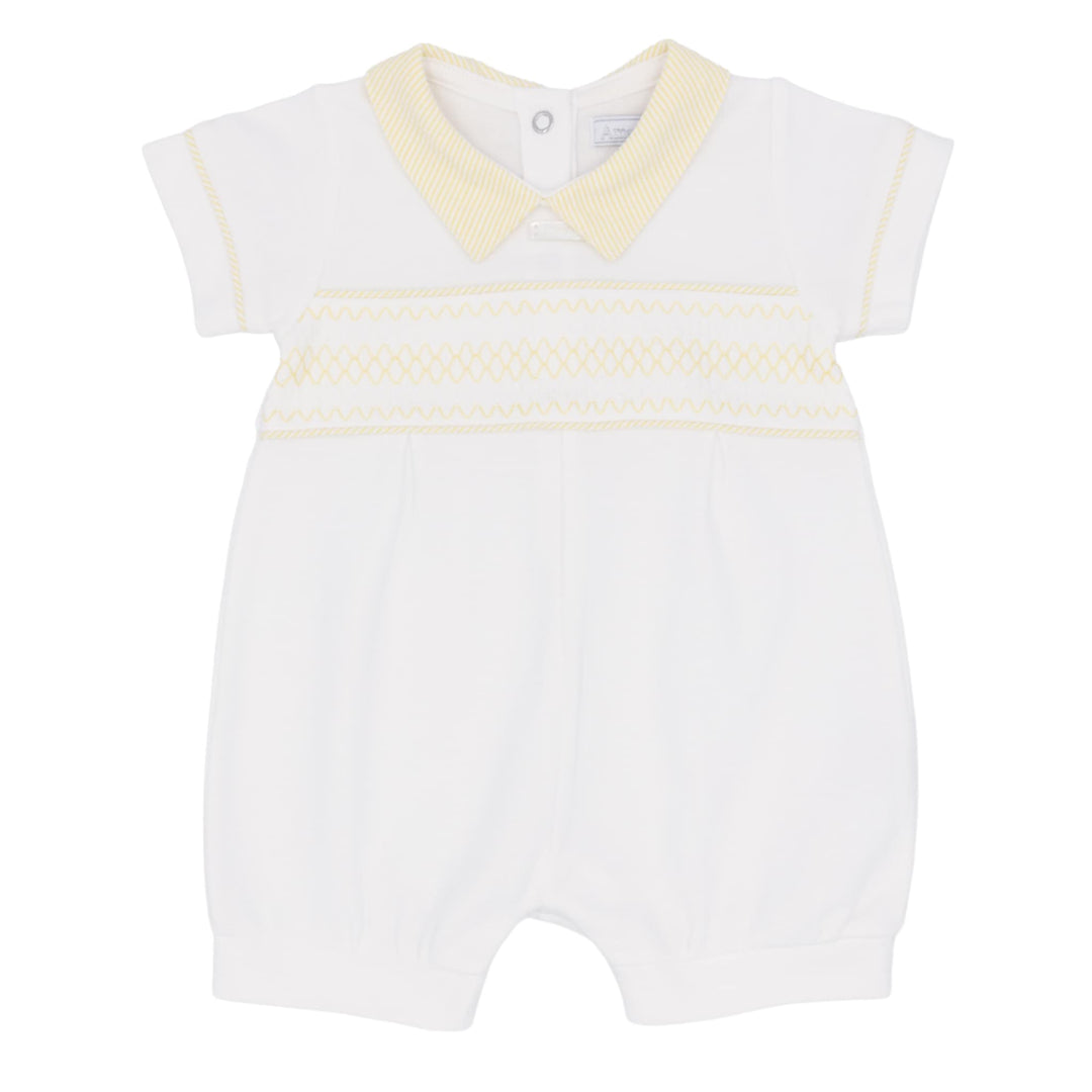 Amore Boys Lemon & White Classic Smocked Romper - AM0078