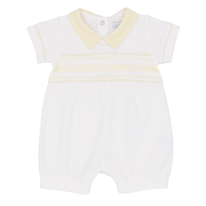 Amore Boys Lemon & White Classic Smocked Romper - AM0078