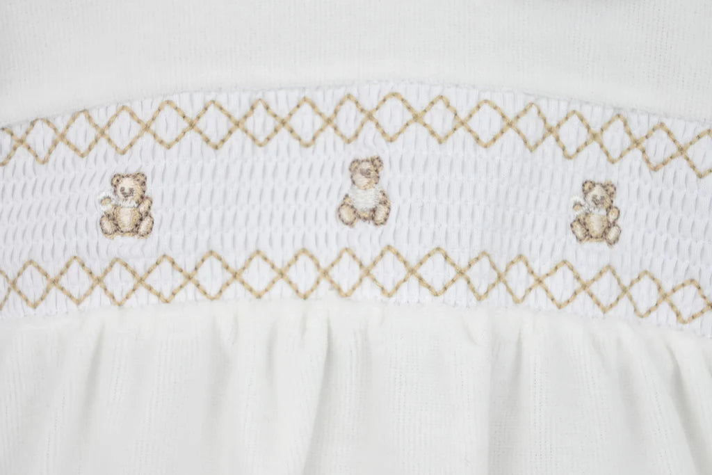 Pex Velour Smocked Teddy Bear Romper - Ivory -B027400900