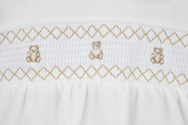 Pex Velour Smocked Teddy Bear Romper - Ivory -B027400900