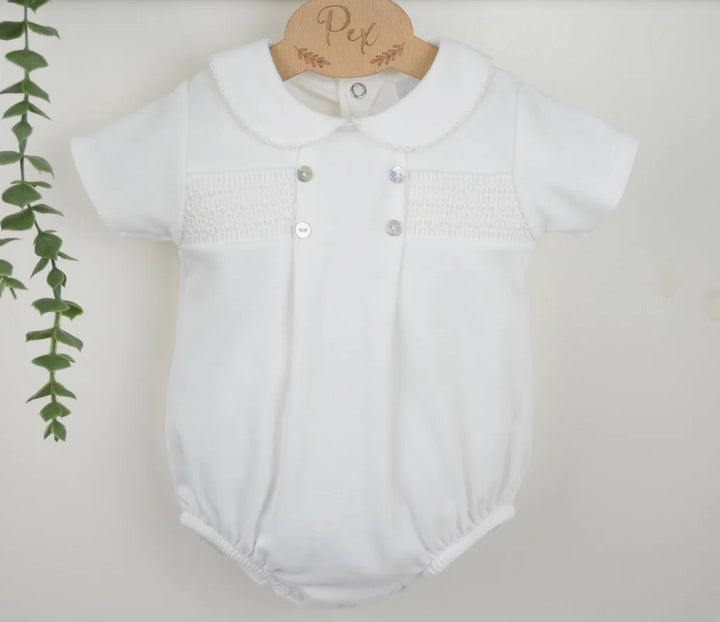 Ivory Baby Boys Smocked Romper - B0455