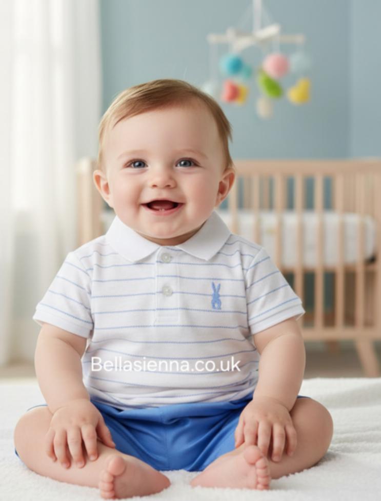 Boys Blue & White Bunny Rabbit "COTTON TAIL" Shorts & T-Shirt Set - B0475