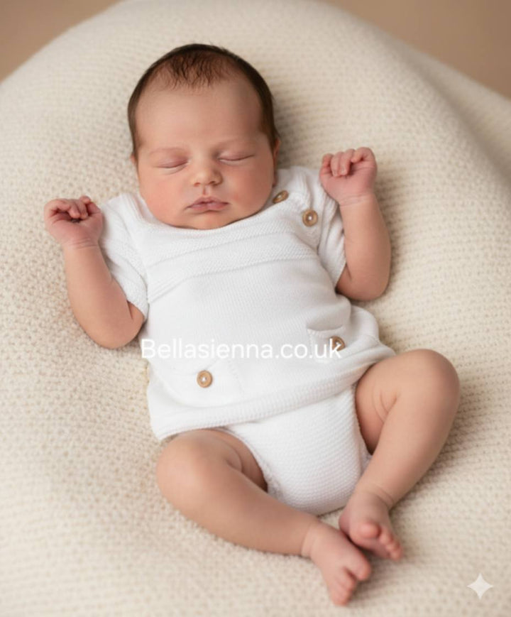 Unisex White Knitted Two Piece Set - B0551