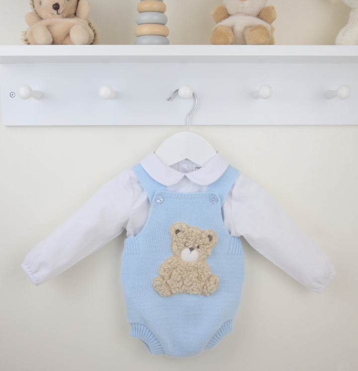 Pex Boys Blue Knitted Teddy Bear Romper & White Shirt Set - B0725