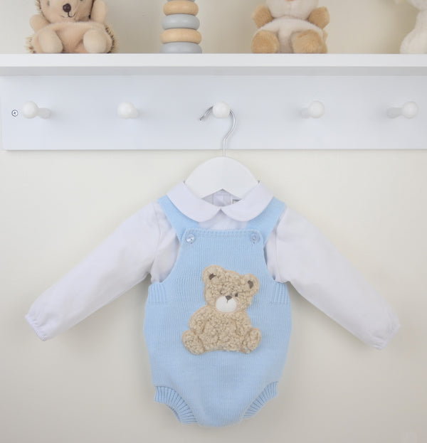 Pex Boys Blue Knitted Bear Romper & White Shirt Set - B0725