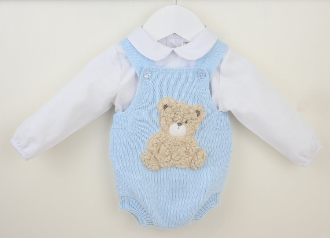 Pex Boys Blue Knitted Teddy Bear Romper & White Shirt Set - B0725
