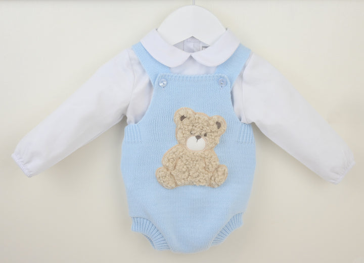 Pex Boys Blue Knitted Teddy Bear Romper & White Shirt Set - B0725