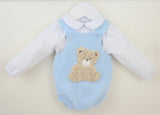 Pex Boys Blue Knitted Bear Romper & White Shirt Set - B0725