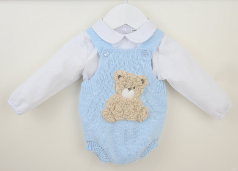 Pex Boys Blue Knitted Bear Romper & White Shirt Set - B0725