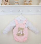 Pex Girls Pink Knitted Teddy Bear Romper & White Embroidered Blouse Set - B0726