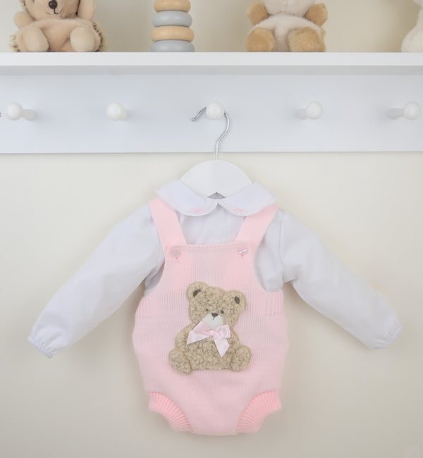 Pex Girls Pink Knitted Bear Romper & White Embroidered Blouse Set - B072601405