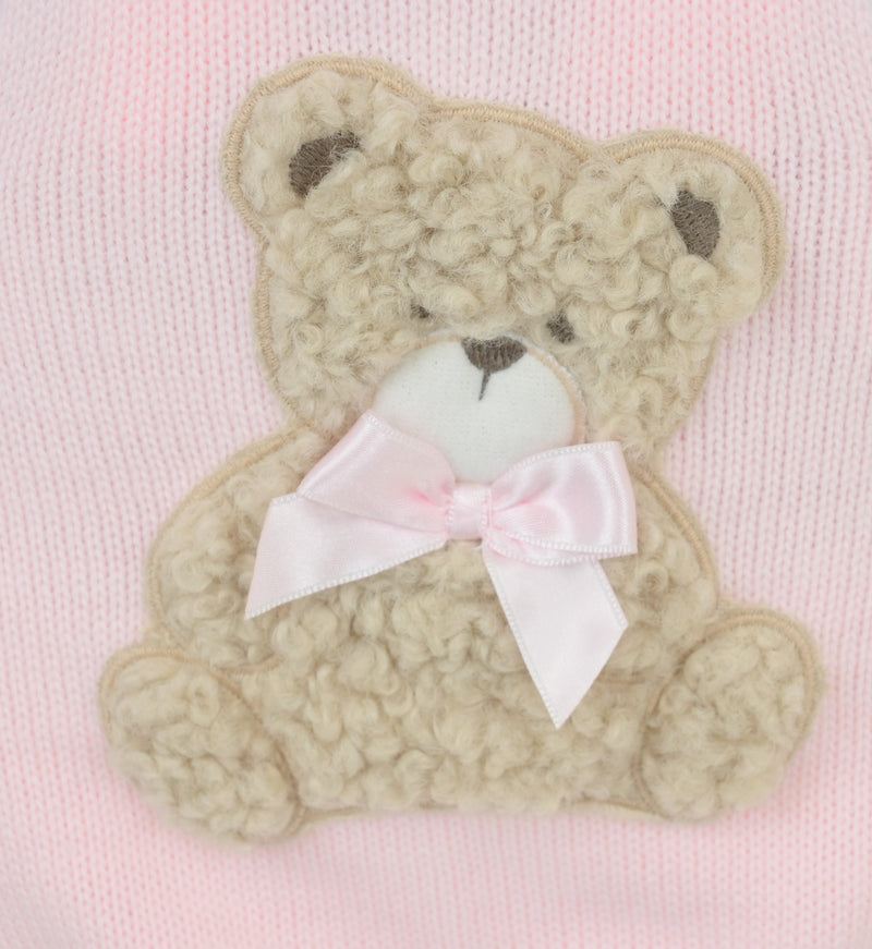 Pex Girls Pink Knitted Teddy Bear Romper & White Embroidered Blouse Set - B0726