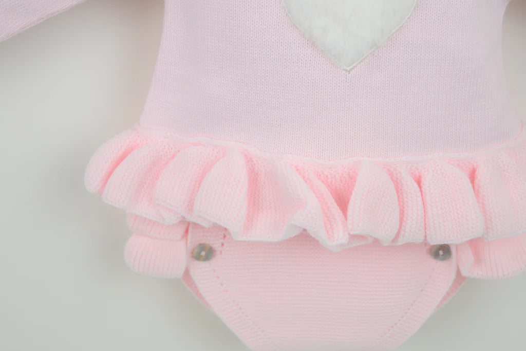 Pex "CECILY" Girls Pink Knitted Frilly Jam Pants Set With Fluffy Heart - B0755