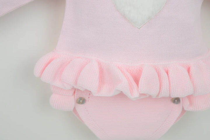 Pex "CECILY" Girls Pink Knitted Frilly Jam Pants Set With Fluffy Heart - B0755