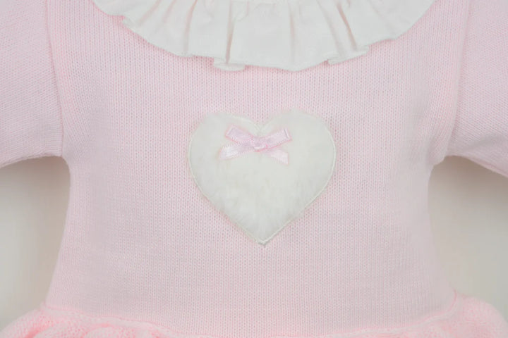 Pex "CECILY" Girls Pink Knitted Frilly Jam Pants Set With Fluffy Heart - B0755