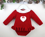 Pex Girls Red Knitted Frilly Jam Pants Set With Fluffy Heart - B0755