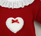 Pex Girls Red Knitted Frilly Jam Pants Set With Fluffy Heart - B0755