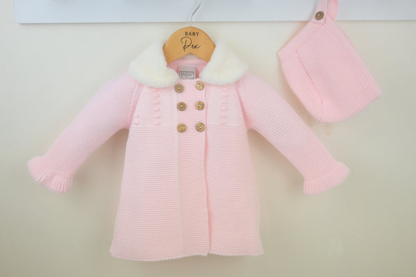 Pex Girls Pink Knitted Coat & Bonnet Set - Tamsin - B0772