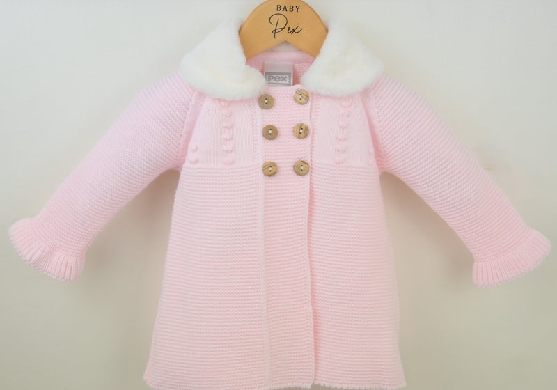 Pex Girls Pink Knitted Coat & Bonnet Set - Tamsin - B0772