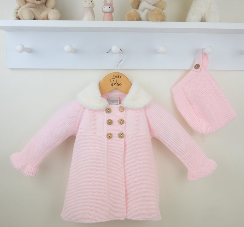Pex Girls Pink Knitted Coat & Bonnet Set - Tamsin - B0772