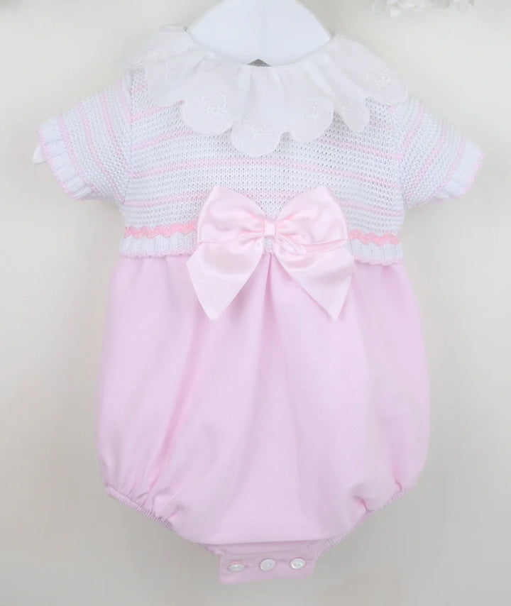 Pex "Tabitha" Pink & White Romper With Bow