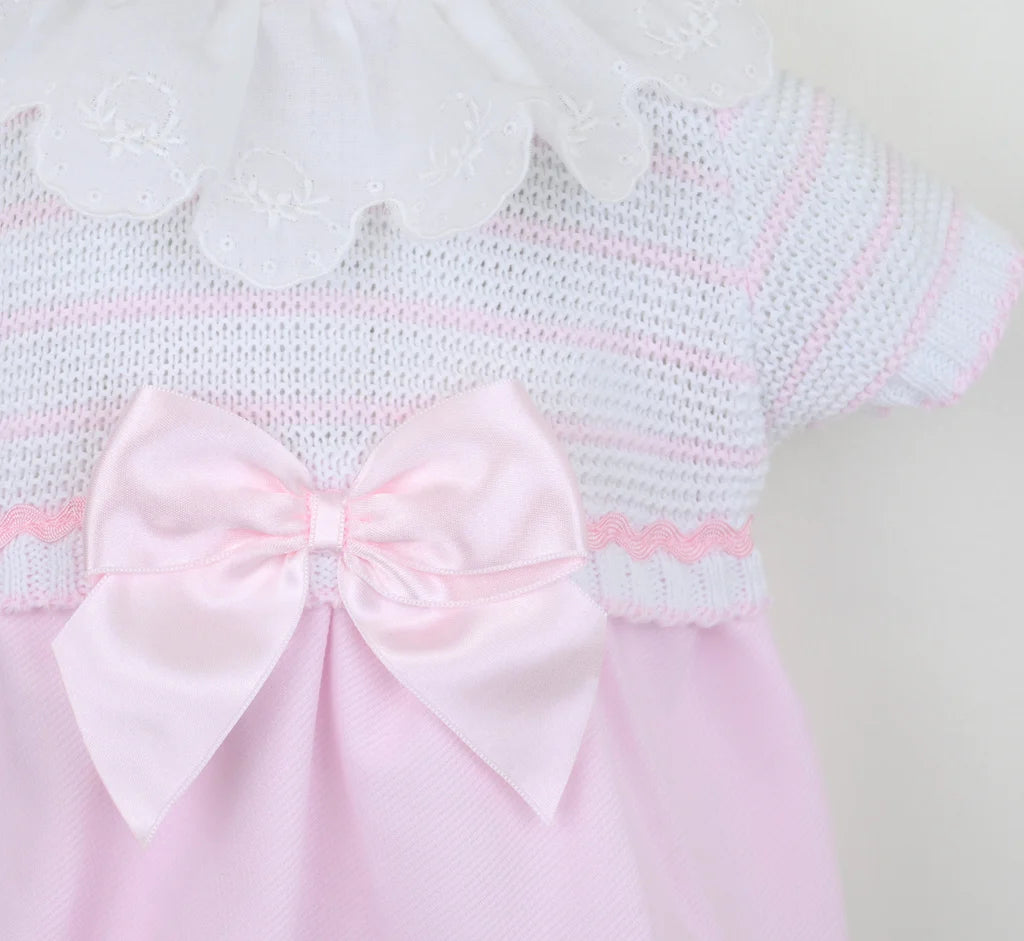 Pex "Tabitha" Pink & White Romper With Bow