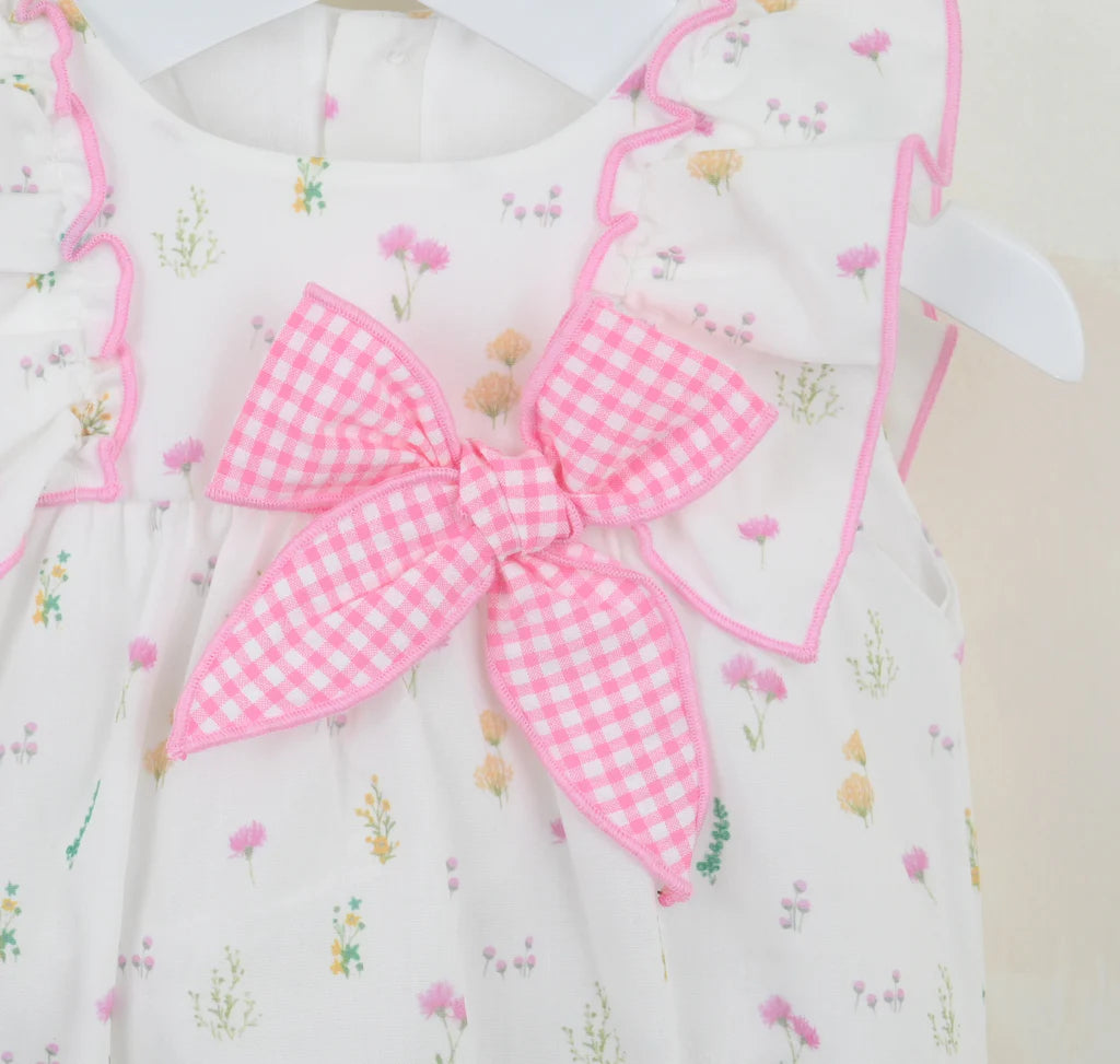 Pex "June" Ivory & Pink Floral Romper With Bow - B088001405