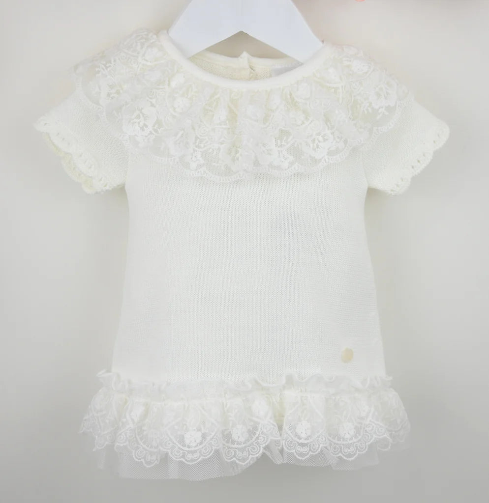 Pex "Annabelle" Ivory Knitted Dress With Lace