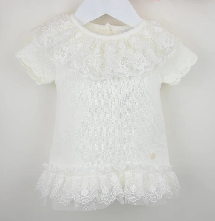 Pex "Annabelle" Ivory Knitted Dress With Lace
