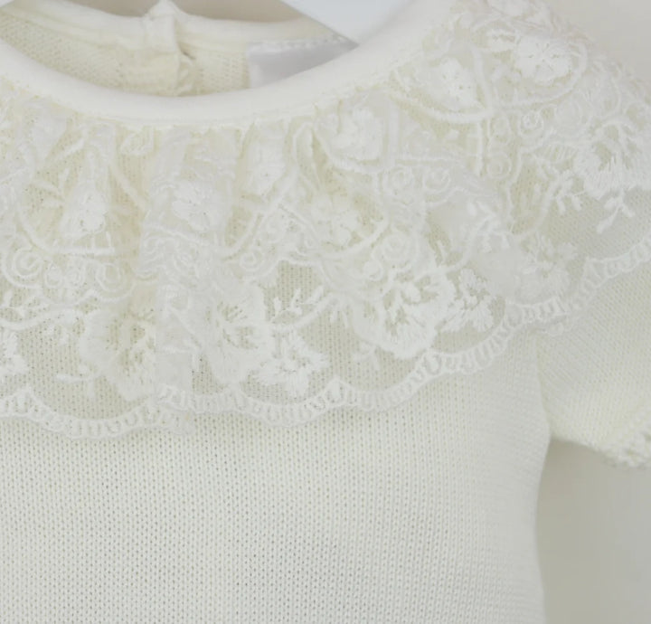 Pex "Annabelle" Ivory Knitted Dress With Lace
