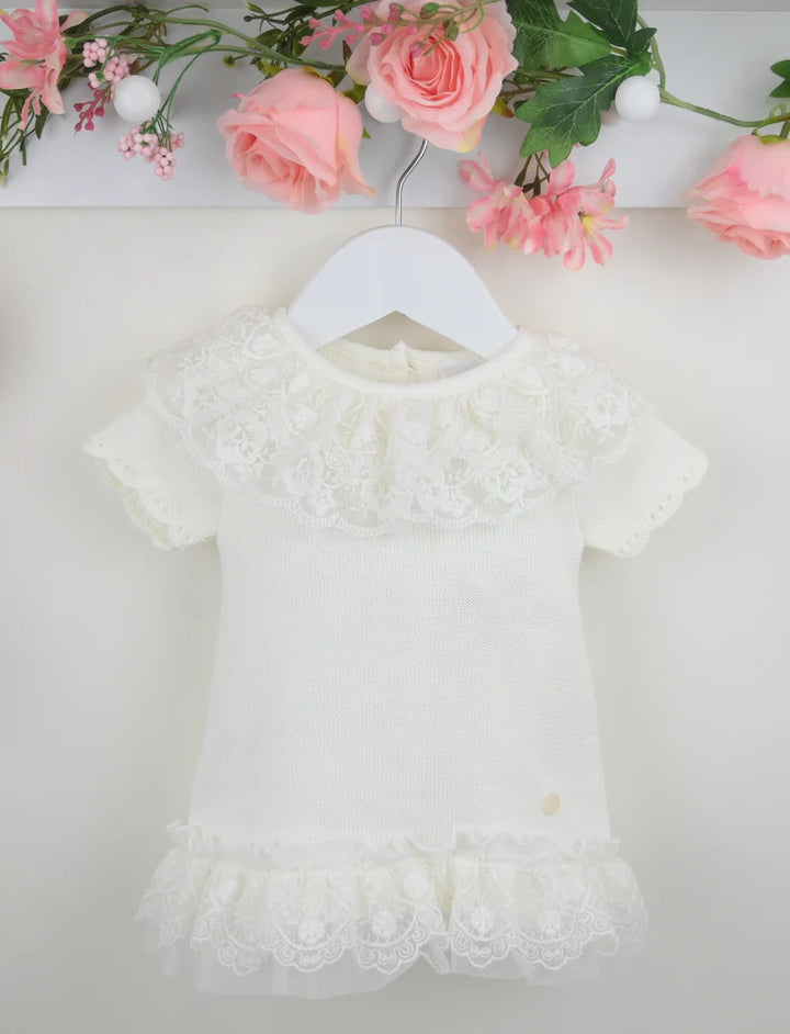 Pex "Annabelle" Ivory Knitted Dress With Lace