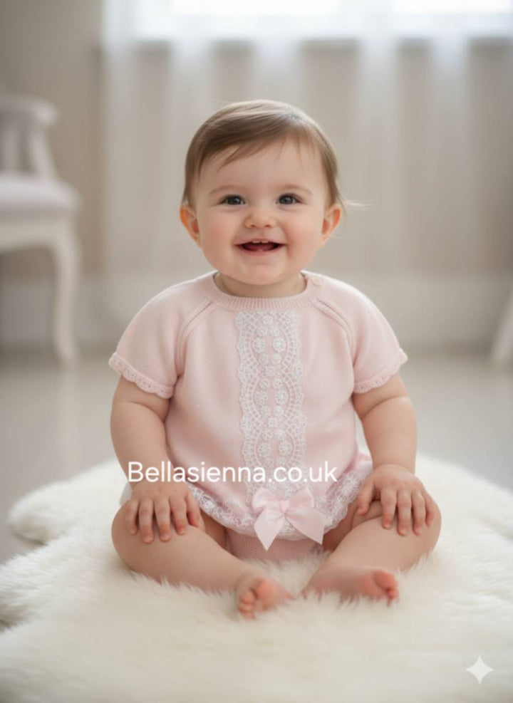 Pex Baby Pink Girls "Lara" Two Piece Knitted Set With Lace Detail - B093601405