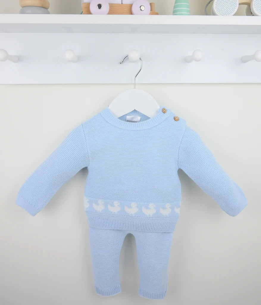 Pex Boys "Duckling" Two Piece Blue & White Knitted Trouser Set - B094700935