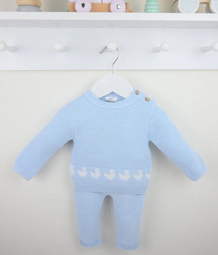Pex Boys "Duckling" Two Piece Blue & White Knitted Trouser Set - B094700935