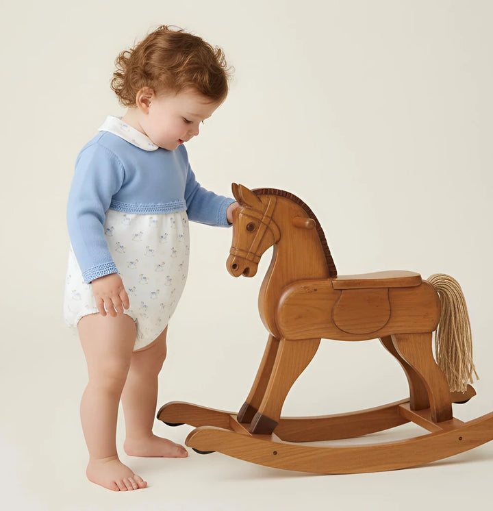 Beige/Natural Rocking Horse Romper - B097401510