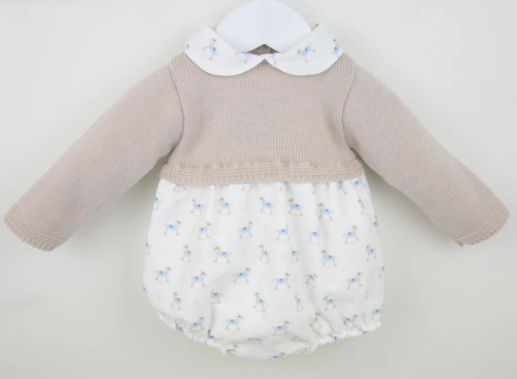 Beige/Natural Rocking Horse Romper - B097401510