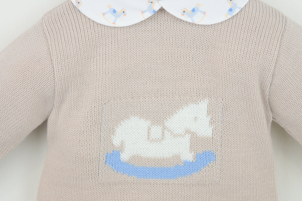 Beige/Natural Rocking Horse Two Piece Pants Set - B097501530