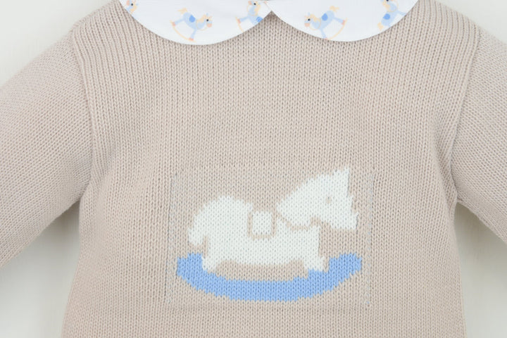 Beige/Natural Rocking Horse Two Piece Pants Set - B097501530