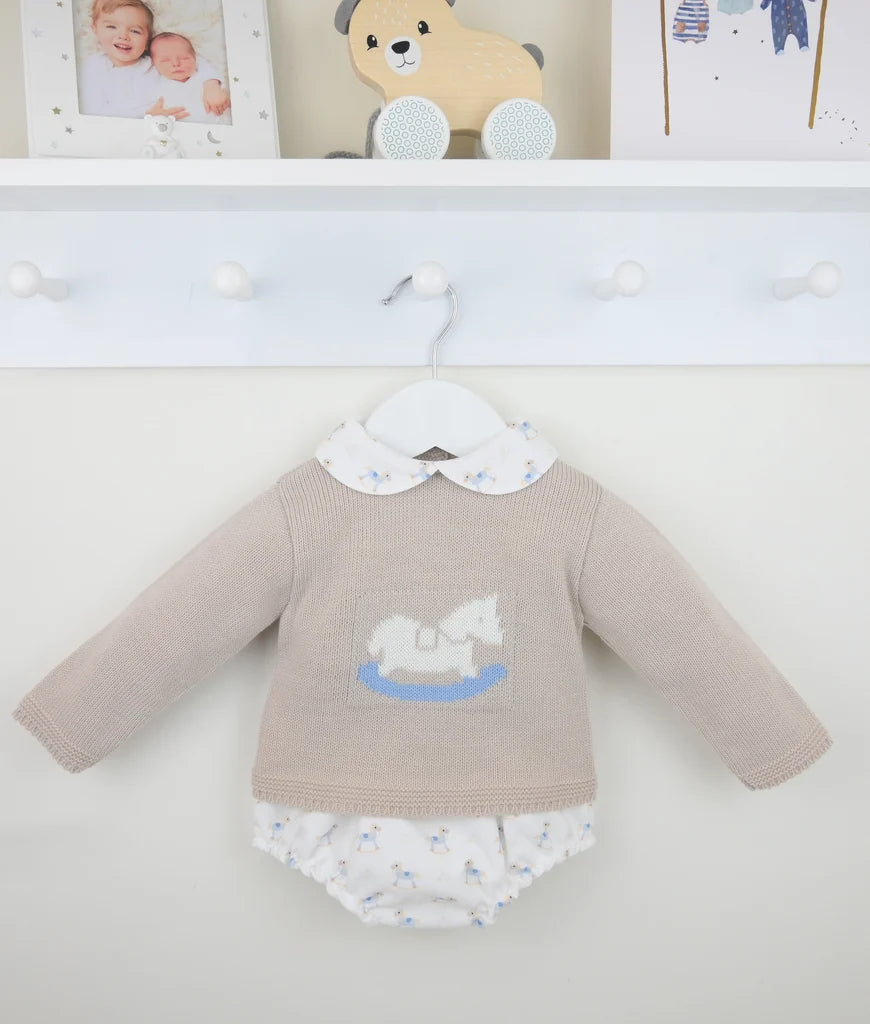 Beige/Natural Rocking Horse Two Piece Pants Set - B097501530
