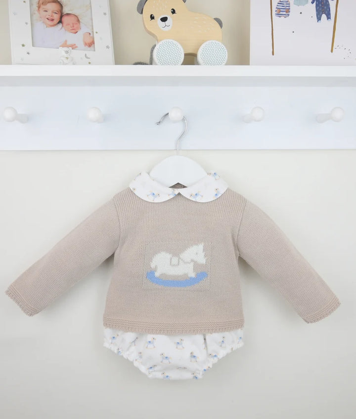 Beige/Natural Rocking Horse Two Piece Pants Set - B097501530