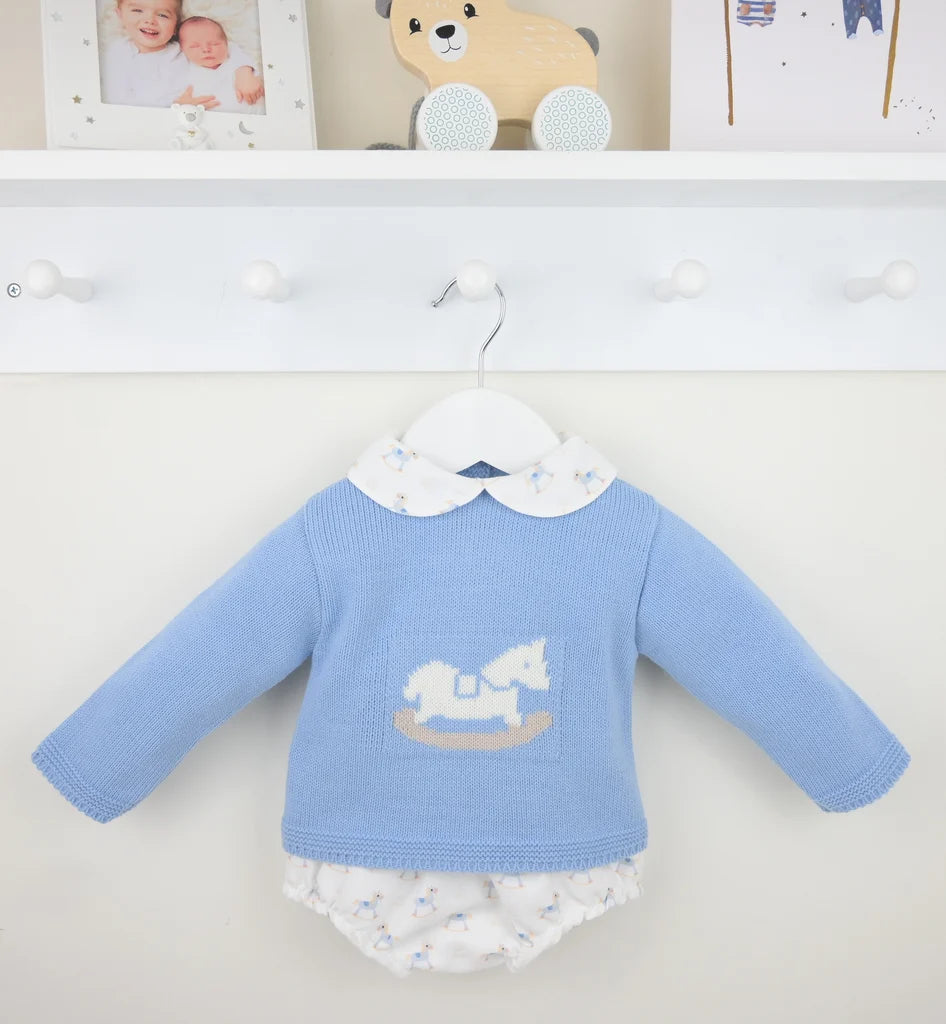 Dusky Blue Rocking Horse Two Piece Pants Set - B097501530
