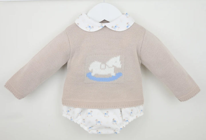 Beige/Natural Rocking Horse Two Piece Pants Set - B097501530
