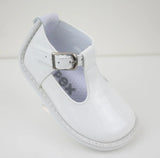 "Stef" Pex White Patent Leather Unisex T Bar Shoes