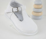 "Stef" Pex White Leather Unisex T Bar Shoes