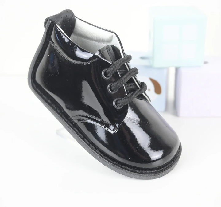 Black Patent Leather "Dillon" Shoe, Lace Up Boot